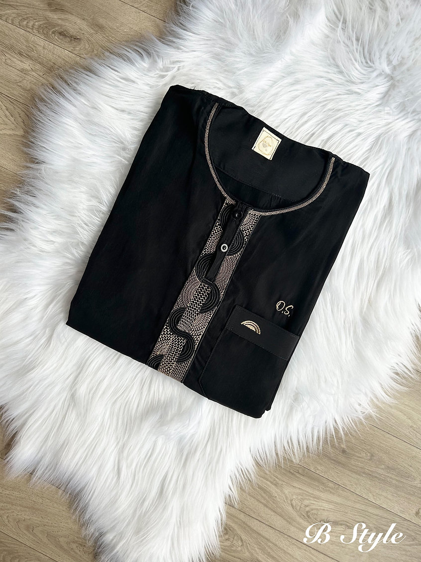 Qamis homme manches courtes noir